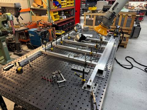Bed frame on the fixture table
